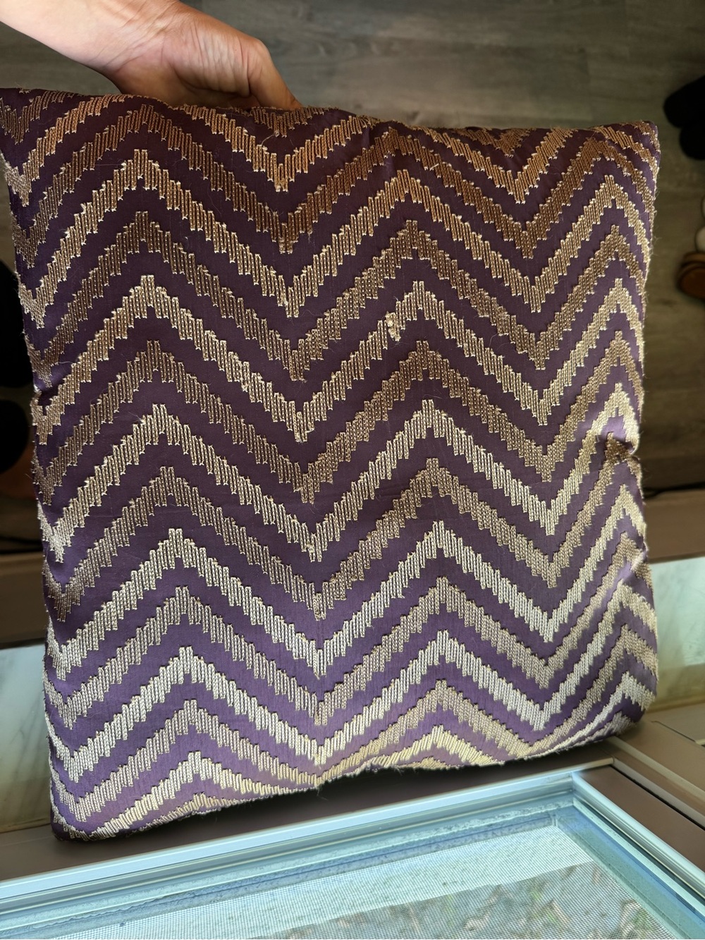 Elegant Chevron Decorative Pillow - Purple & Gold - set of 2